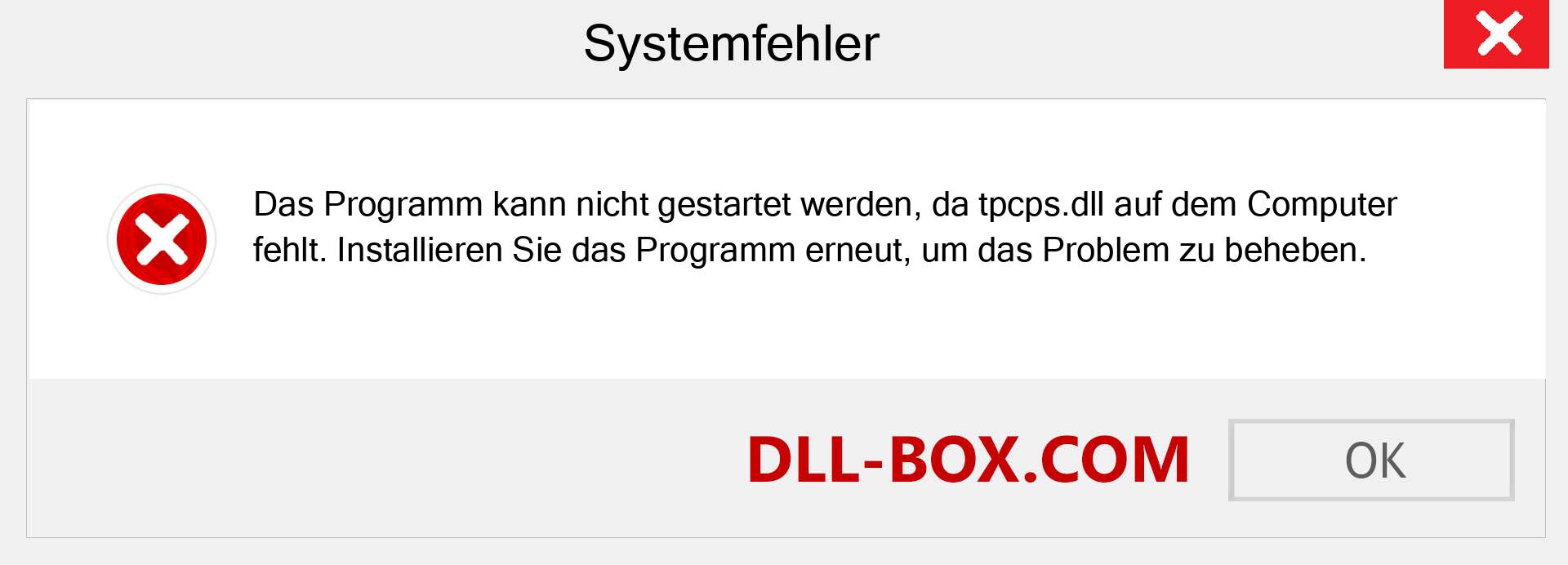 tpcps.dll-Datei fehlt?. Download für Windows 7, 8, 10 - Fix tpcps dll Missing Error unter Windows, Fotos, Bildern